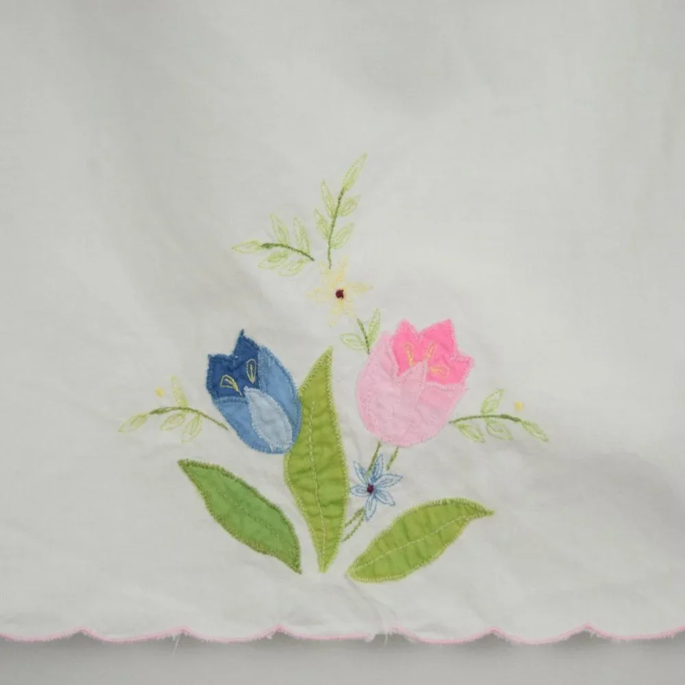 Guest Hand Towel Applique Rectangle Embroidered Cotton Cottagecore Floral Tulips